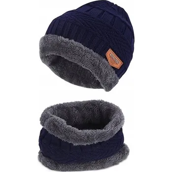 Čepice Komplet čepice s komínem zimní maska TEPLÁ VLNA vel univerzální námořnická modrá