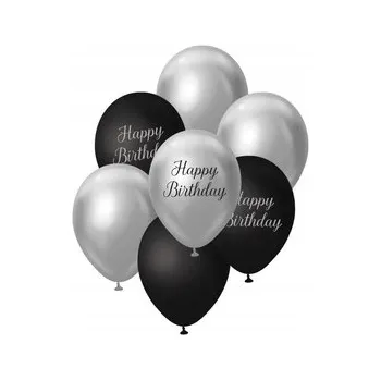 Balónková kytice B&C stříbrno-černá Happy Birthday, 7 ks