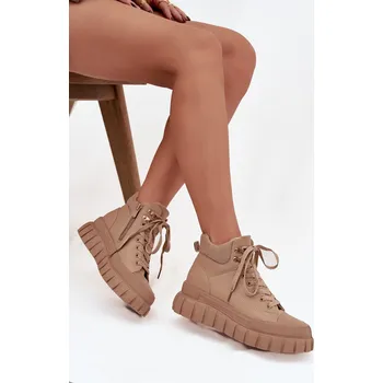 Dámské kozačky Boto Dámské zateplené kozačky trapery na platformě Carenna Barva: Béžová, Velikost: 40