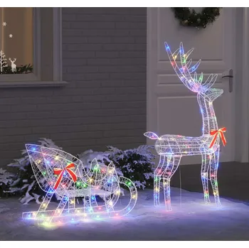 Vánoční dekorace vidaXL Sáně tažené sobem pestrá 70 x 26 x 129 cm Akryl [42019078]