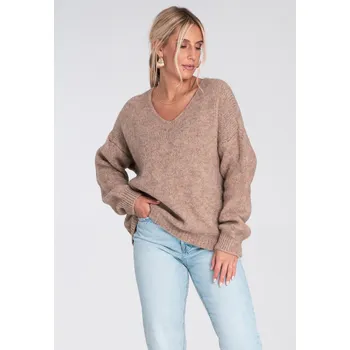 Dámský svetr Figl Klasický, volný svetr s dlouhými rukávy M1236 Barva: Béžová, Velikost: XL