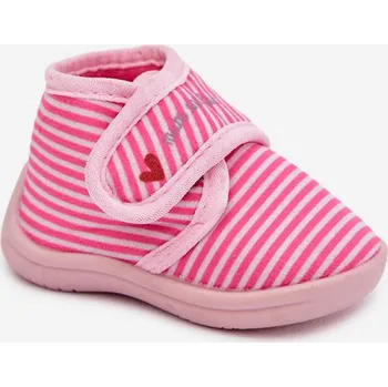 Chlapecké bačkory Boto Dětské pantofle na suchý zip s pruhy Lavelle Barva: Růžová, Velikost: 22