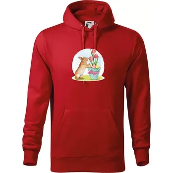 Pánská mikina Velikonoční zajíček tulipány - Mikina pánská Cape s kapucí - 5XL ( Červená )