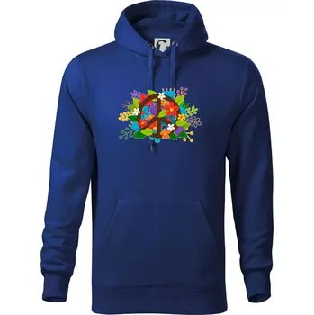 Pánská mikina Peace symbol prorostlý květinami - Mikina pánská Cape s kapucí - 5XL ( Královská modrá )