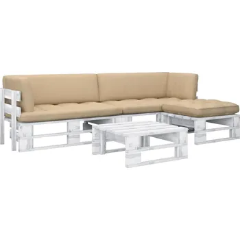 Zahradní sestava vidaXL 4dílná zahradní sedací souprava z palet a podušky bílá borovice