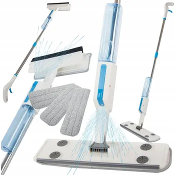 mop PLOCHÝ MOP SE SPREJEM, STĚRKA NA OKNA, MYČKA + 3x NÁHRADNÍ NÁVLEKY 2v1