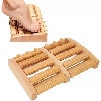 Masáž Masážní váleček na nohy, dřevěný, stimuluje akupresurní body