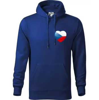 Pánská mikina Česká vlajka srdce - pravé prso - Mikina pánská Cape s kapucí - 5XL ( Královská modrá )