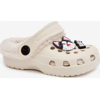 Dívčí baleríny Boto Pěnové dětské pantofle s vyhřívaným kožíškem s přezkami Krémové Cerelle Barva: Bílá, Velikost: 28