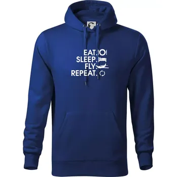 Pánská mikina Eat sleep fly repeat - Mikina pánská Cape s kapucí - 5XL ( Královská modrá )
