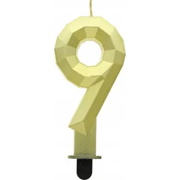 Svíčka SVÍČKA ČÍSLICE 9 DIAMANTOVÁ METALICKÁ ZLATÁ 7,6 cm