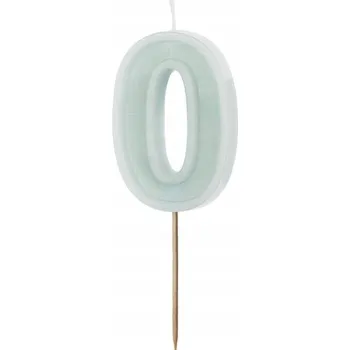 Dortová svíčka Svíčka na dort " Číslice 0", světle mátová, PartyDeco, 10 cm
