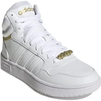 Pánská tenisová obuv Dámská rekreační obuv ADIDAS-Hoops 3.0 Mid cloud white/cloud white/gold metallic Bílá 36 2/3