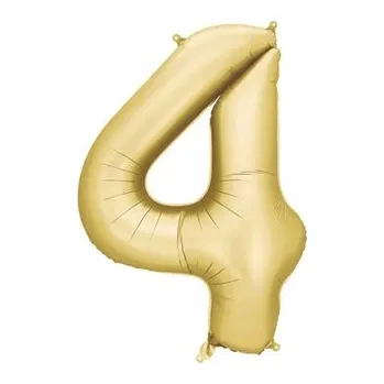 Balónek FÓLIOVÝ BALÓNEK ČÍSLICE 4 SATÉNOVĚ ZLATÝ VELKÝ 86cm NAROZENINY
