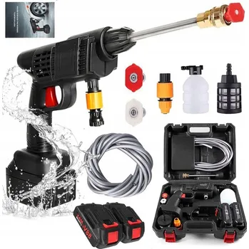 Vysokotlaký čistič BEZDRÁTOVÁ VODNÍ PISTOLE 88VF SE 2 BATERIEMI A 5M HADICÍ ČERNÁ