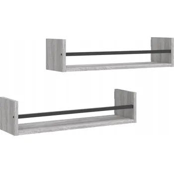 police Nástěnné police s tyčemi, 2 ks, šedý dub sonoma, 60x16x14 cm