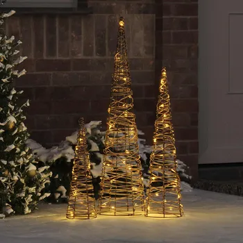 vidaXL Vánoční stromeček 3 pcs Teplá bílá 20 x 20 x 80 cm Ratan [42019021]