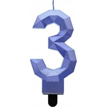 Svíčka Svíčka Číslice 3 Tmavě modrá Diamant Narozeniny