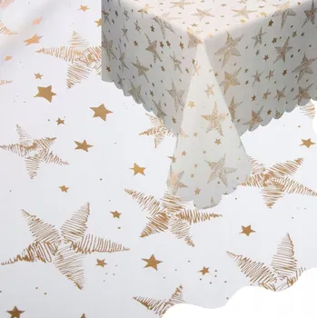 ubrus VÁNOČNÍ UBRUS NA STŮL BÍLÝ HVĚZDIČKY SNĚHOVÉ VLOČKY 140x220cm