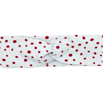Čelenka Dětská překřížená čelenka bílá s červenými puntíky 0-6m