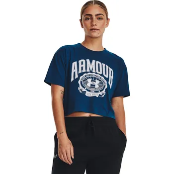 Dámské tréninkové triko s krátkým rukávem UNDER ARMOUR-UA COLLEGIATE CREST CROP SS -BLU Modrá XS