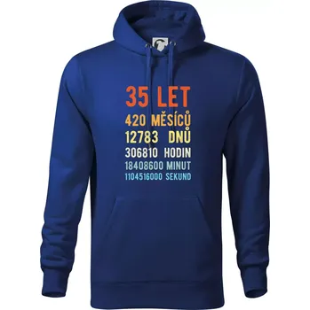 Pánská mikina Narozeniny 35 přepočet času - Mikina pánská Cape s kapucí - 5XL ( Královská modrá )