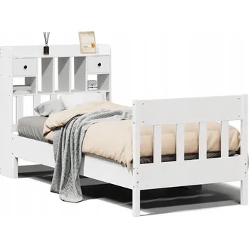 Postel Rám postele bez matrace, bílá, 90x200 cm, masivní borovicové dřevo