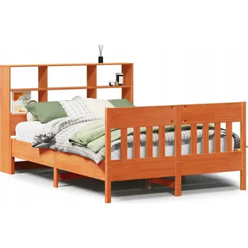 Postel VidaXL Rám postele bez matrace, voskovaná hnědá, 135x190 cm, masivní borovice