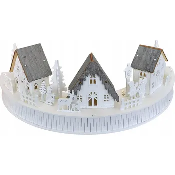 Obraz Dřevěná vesnička 3 domečky LED 17x40 cm