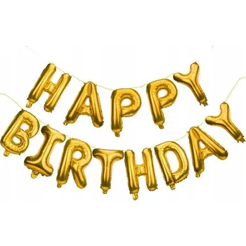 Balónek Balón s nápis Happy Birthday zlatý