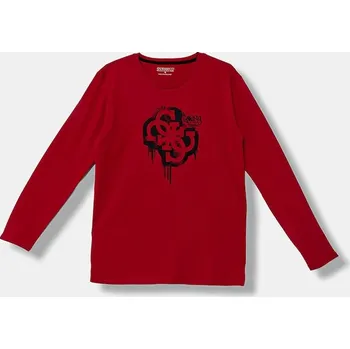 Chlapecké oblečení Dětské bavlněné tričko s dlouhým rukávem Guess červená barva, s potiskem, L5BI01 I3Z14 L5BI01.I3Z14.9BYA 33X, vel. 158-166