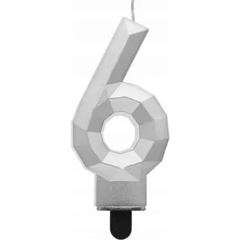 Svíčka SVÍČKA ČÍSLICE 6 DIAMANTOVÁ METALICKÁ STŘÍBRNÁ 7,6 cm