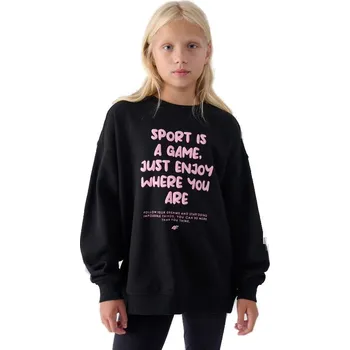 Pánská mikina Dívčí mikina 4F JUNIOR-SWEATSHIRT-JWAW24TSWSF1214-20S-DEEP BLACK Černá 152