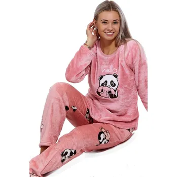 Dámské noční prádlo Růžové i černobílé extra teplé huňaté pyžamo na zimu pro ženy i dívky PANDA 1Z1595 růžová xxl