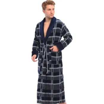 Pánský župan Šedomodře vzorovaný luxusní župan pro muže - Extra froté Nethuns 1ZF3065 šedá s