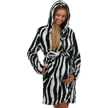 Dámský župan Černošedý těhotenský i kojící huňatý župan s kapucí zebra vzor 1Z1481 bílá xxl