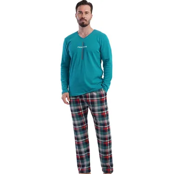 Pánské pyžamo Pánské pyžamo POSITIVE zelené se vzorem kříže z teplé bavlny 1TB0145 zelená s