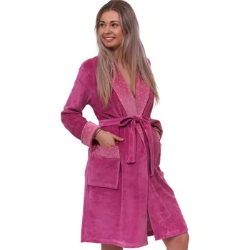 Dámský župan Růžový sametový hřejivý elegantní i těhotenský župan na kojení 1TB0064 růžová xxxl