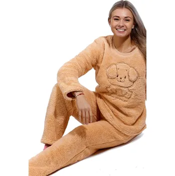 Dámské pyžamo Béžové extra teplé huňaté pyžamo na zimu pro ženy ŠTĚŇÁTKO 1Z1662 béžová xxl