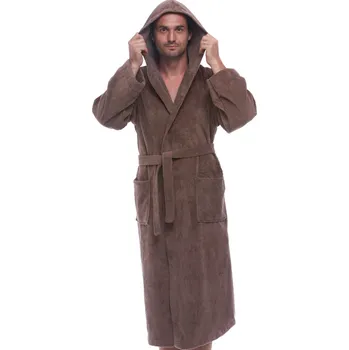 Pánský župan Pánský froté župan s kapucí, bavlna, hnědý, silná gramáž, kapsy 1ZF3082 hnědá m