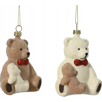 Vánoční dekorace Bílá ozdoba na stromeček medvídek vánoční koule nerozbitná 11 cm