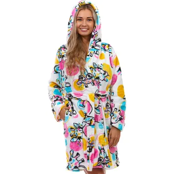 Dámské pyžamo Duhově barevný extra teplý huňatý župan kojící do porodnice s grafitti žirafy 1Z1559 růžová xxl