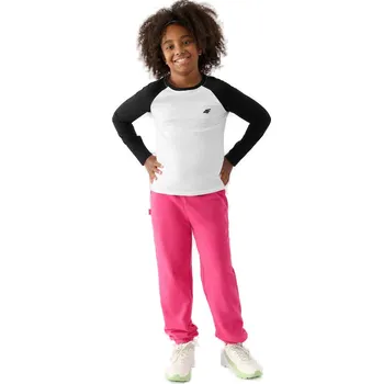 Dámské legíny Dívčí tepláky 4F JUNIOR-TROUSERS-JWAW24TTROF754-55S-HOT PINK Růžová 140