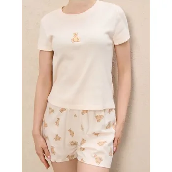 Dámské noční prádlo Sinsay - Dvoudílné bavlněné pyžamo - krémová - 212FM-01X - 212FM-01X-S