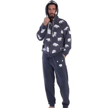 Pánské pyžamo Šedo modré a bílé HŘEJIVÉ pánské pyžamo s kapucí na zip lední medvědi 1Z1512 modrá l