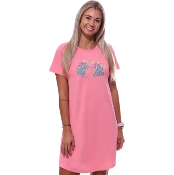 Dámská noční košile Růžová noční košilka s krátkými rukávy pro ženy či dívky zamilovaní sloni 1C3824 růžová xxxl