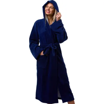 Dámský župan Dámský župan tmavě modrý, bavlna froté, s kapucí a páskem 1ZF3096 modrá 1xl