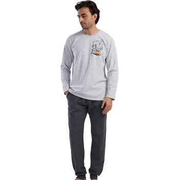 Pánské pyžamo Šedé pyžamo pro muže, teplé, TRAMVAJ 1TB0054 šedá s