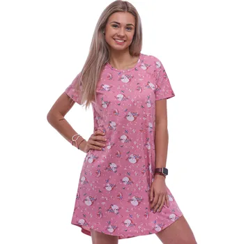 Dámské noční prádlo Růžová noční košilka s krátkými rukávy pro ženy či dívky a hvězdné kvítí 1C3959 růžová s