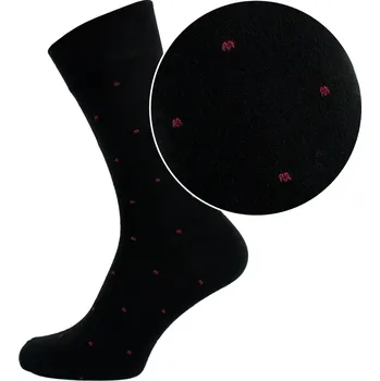Černé pánské ponožky s vínově červenými puntíky